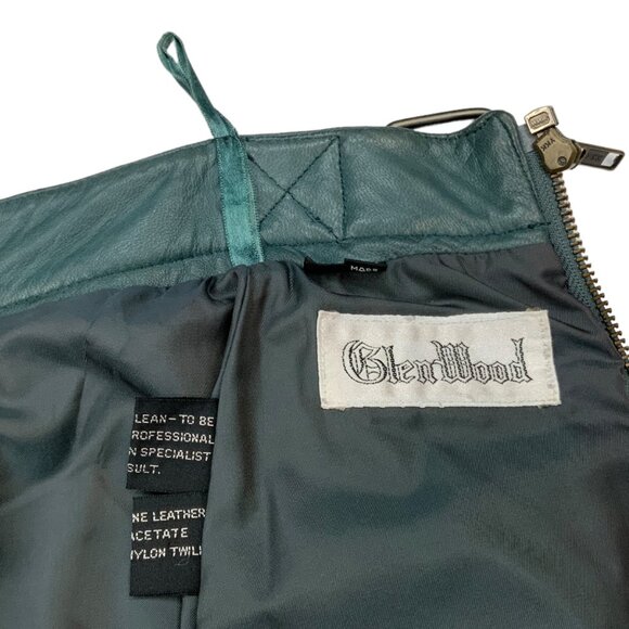 Glen Wood Vintage Soft Leather Skirt 8 Green Mini Angled Front Zip Pocket Retro - Picture 3 of 12